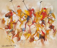 Mashkoor Raza, 30 x 36 Inch, Oil on Canvas, Polo Painting, AC-MR-646